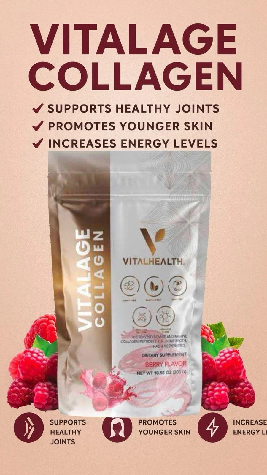 Vital Health VITALAGE COLLAGEN w/ Bone Broth 10.58 oz, EXP 1/2027