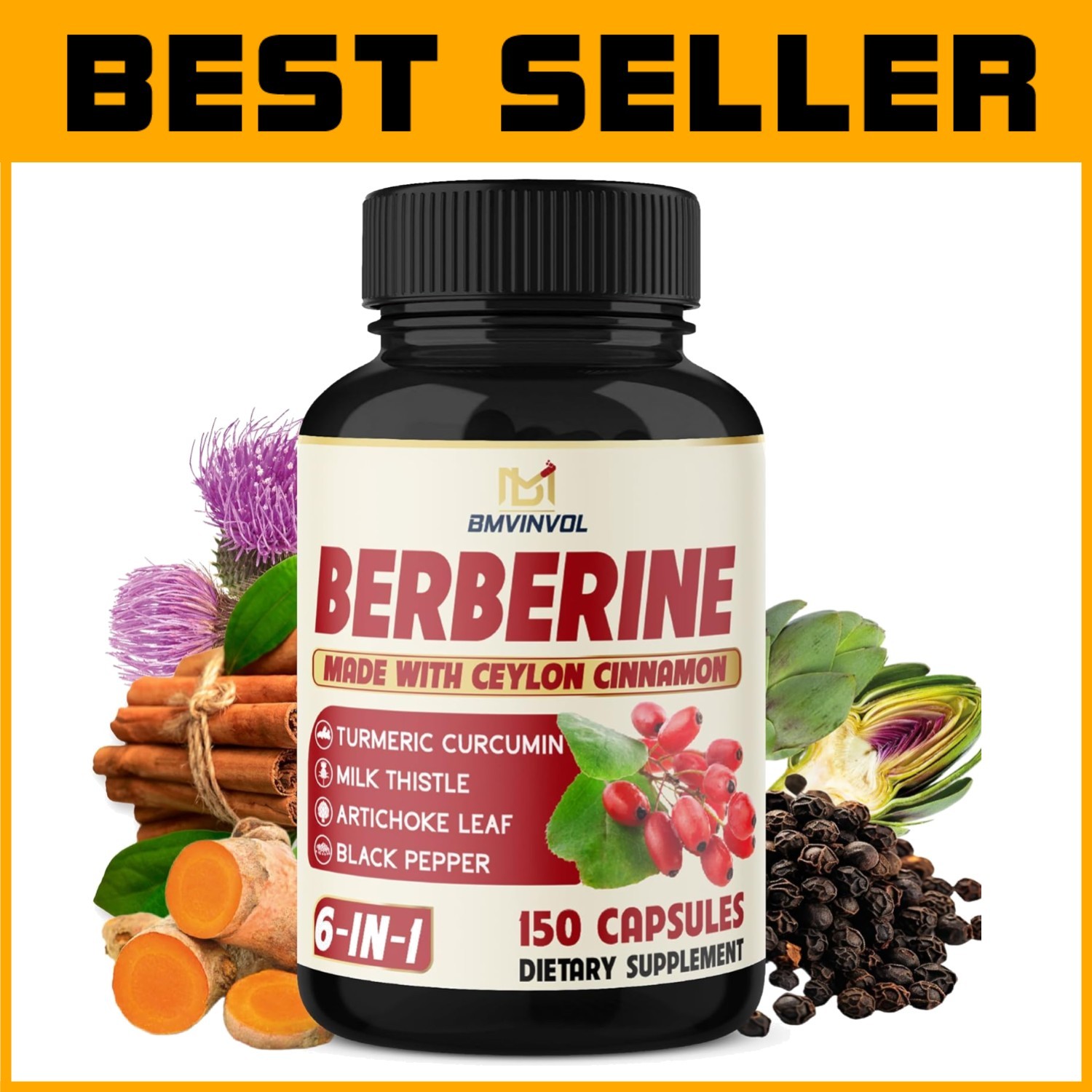 Berberine with Ceylon Cinnamon & Turmeric – 150 Capsules