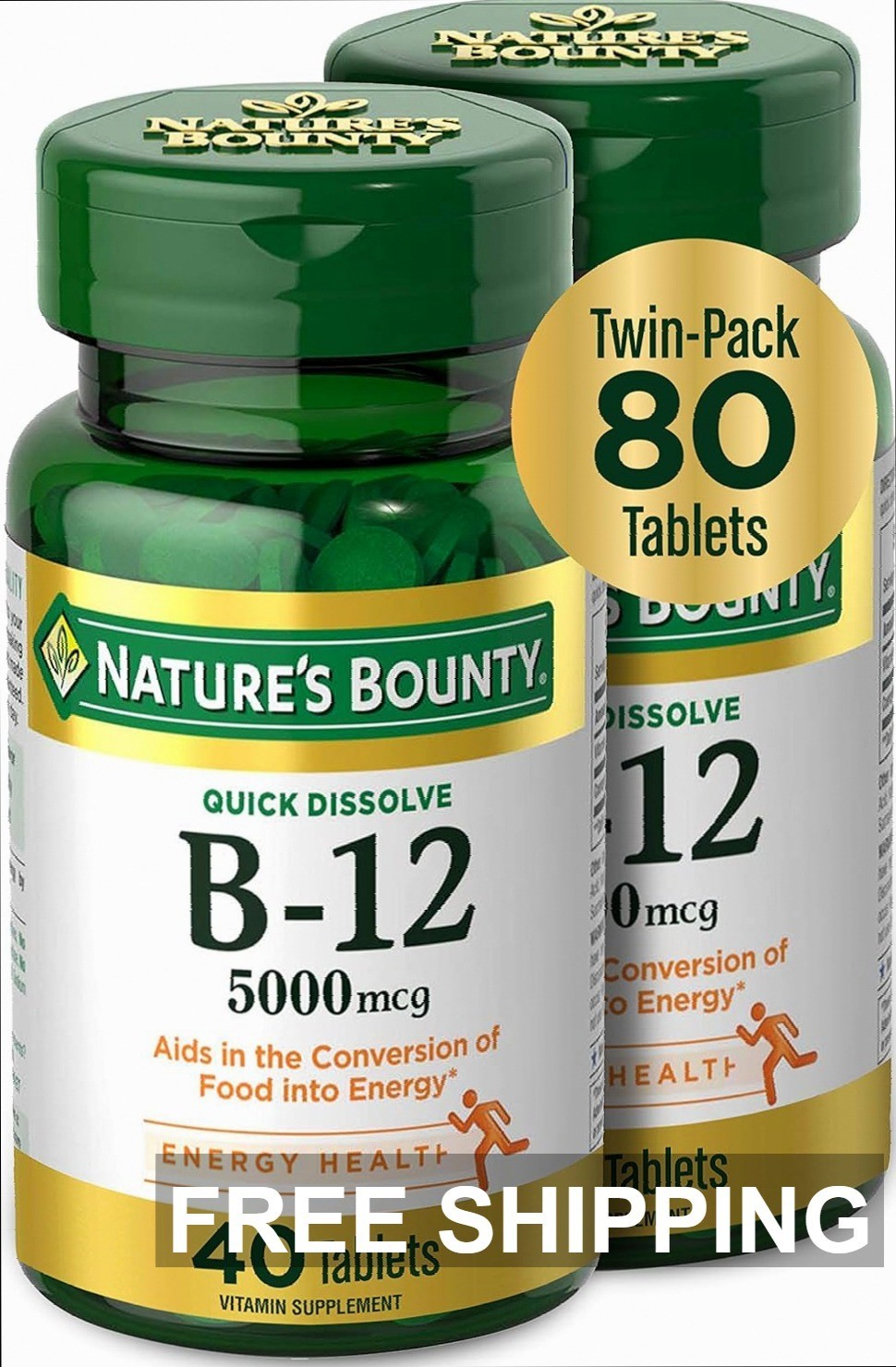 Vitamin B12 5000mcg Quick Dissolve Energy 80 Count Vitamina B12 Energía
