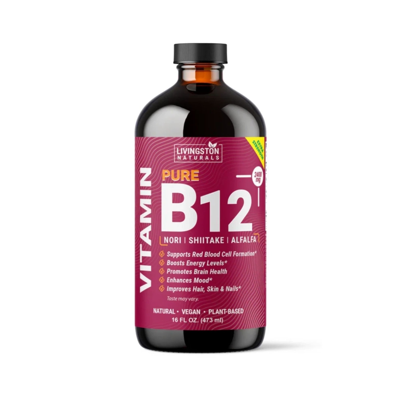 Livingston Naturals Pure Vitamin B12 Liquid 16oz Extra Strength Energy Vegan