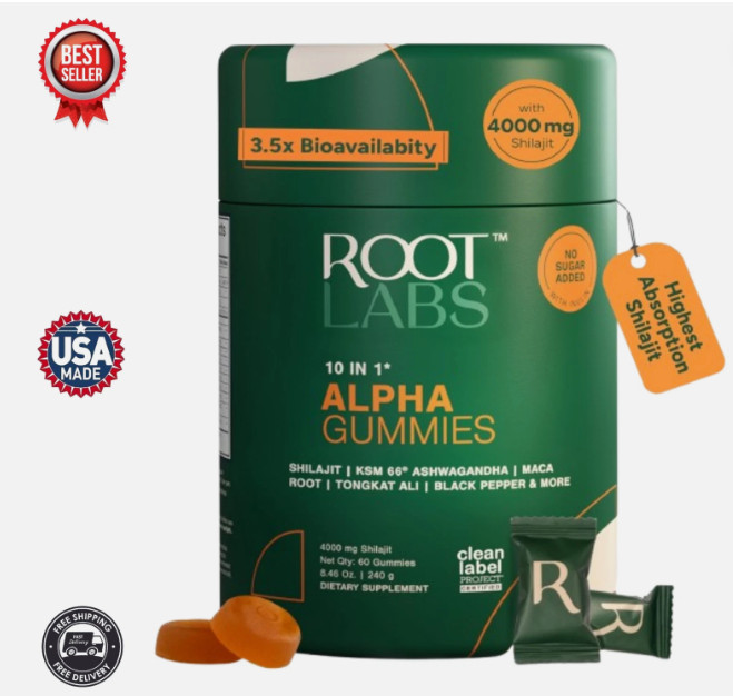 Root Labs 10-1 Alpha Gummies | 4000 mg Pure Shilajit with KSM-66 | 60 Gummies