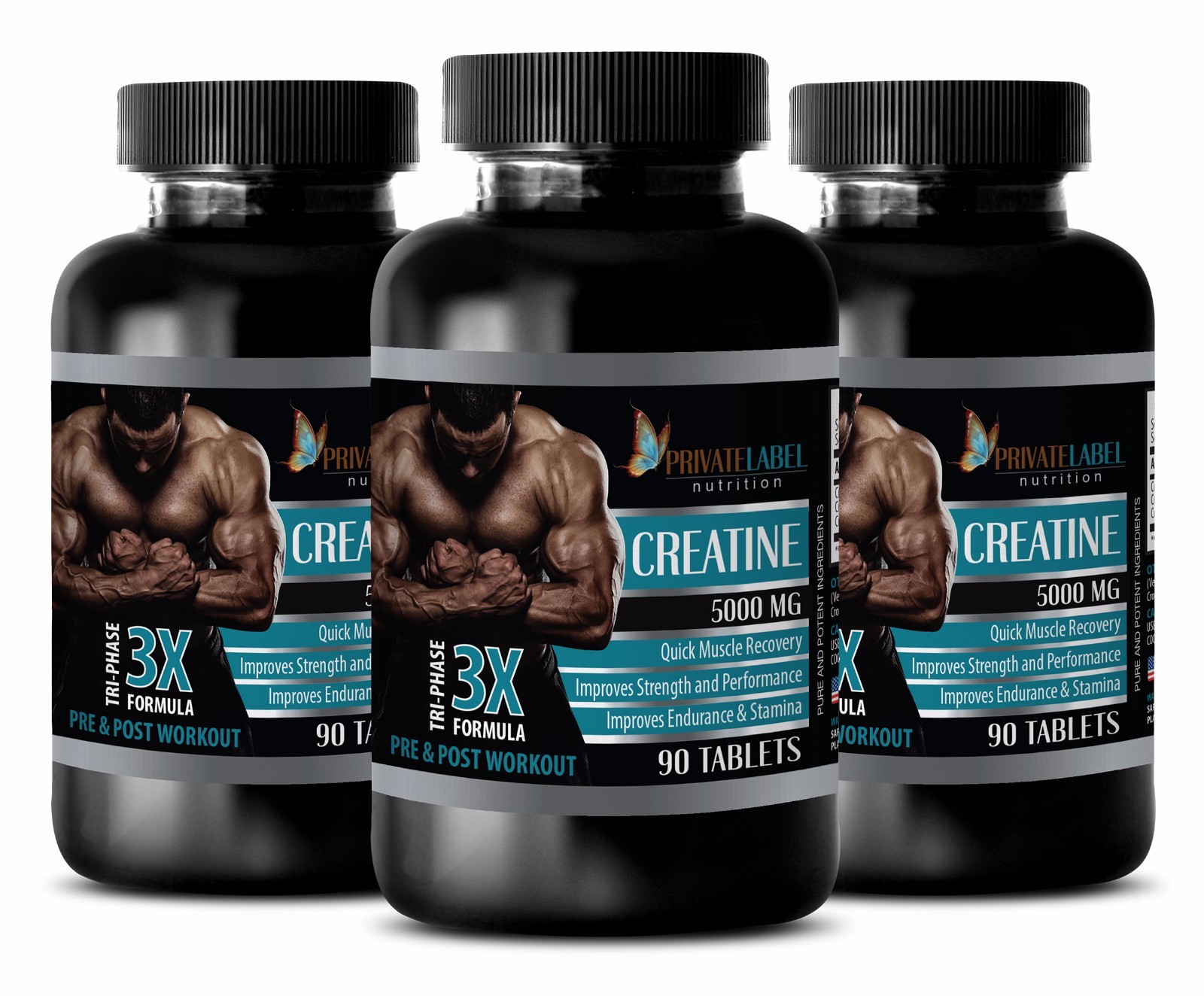 Pure Creatine Monohydrate Powder 3X 5000mg – HCL Fat Burner – 3 Bottles 270 Tabs