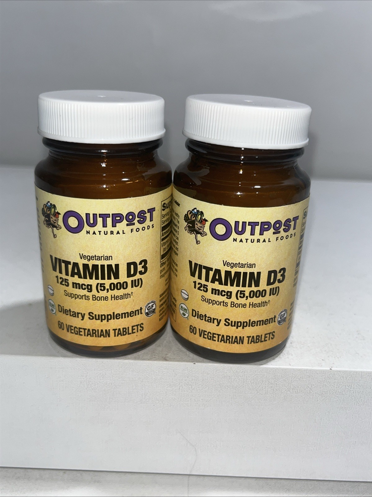 2 Sealed Vegetarian Vitamin D3, 125mcg Bone Health Supplement, 60 Tabs Each