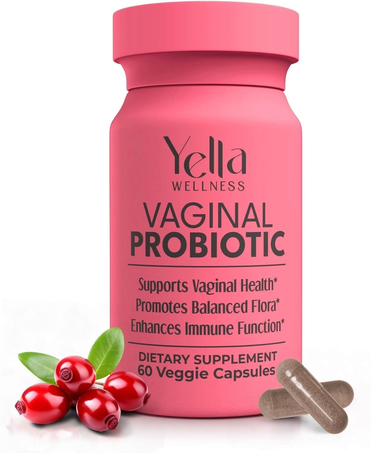 Yella Wellness Vaginal Probiotics & Prebiotics Women UTI PH Balance- 60 Capsules