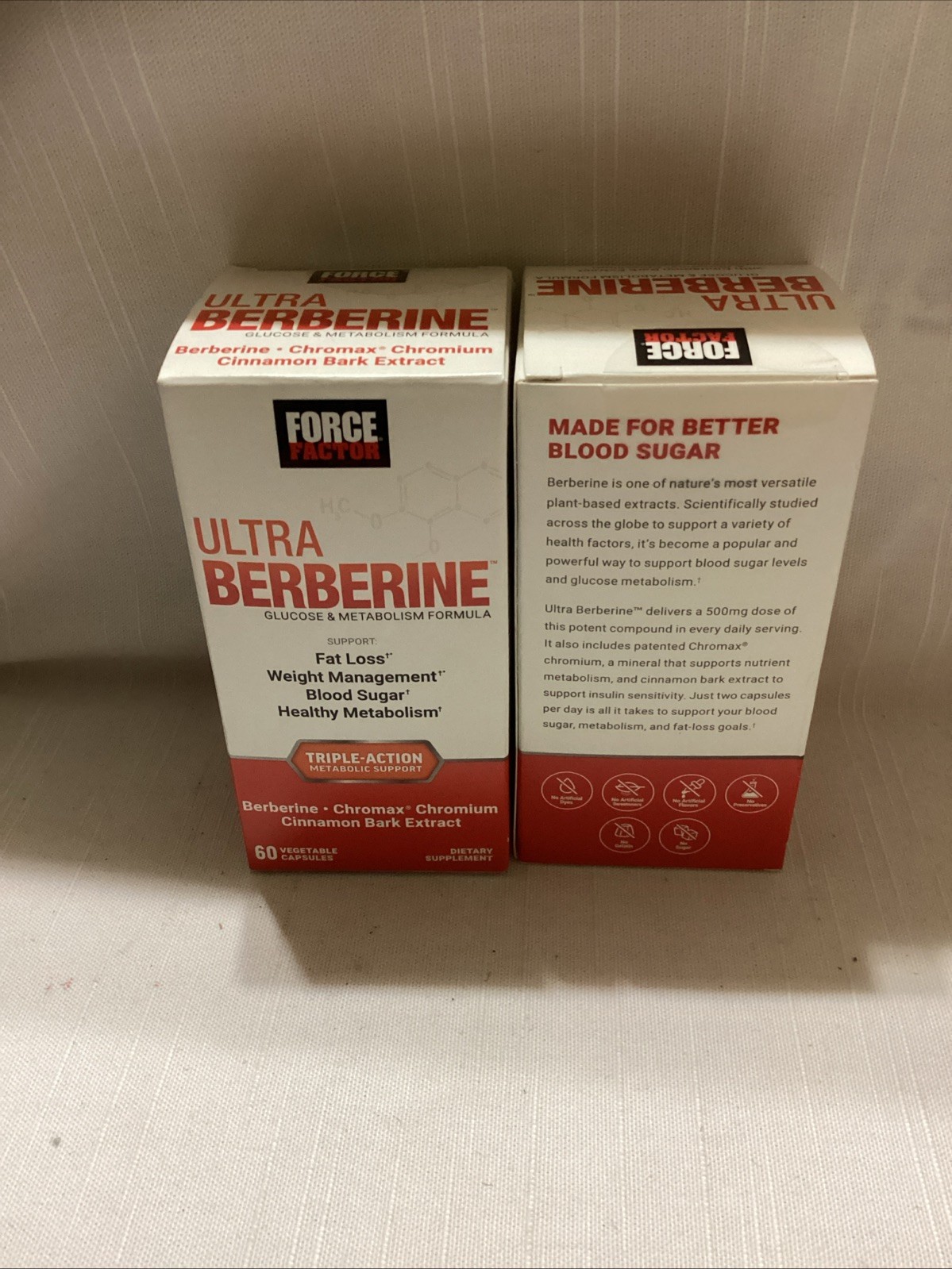 2x Force Factor Ultra Berberine Tripple Action + Cinnamon 60 Capsules Exp2/28