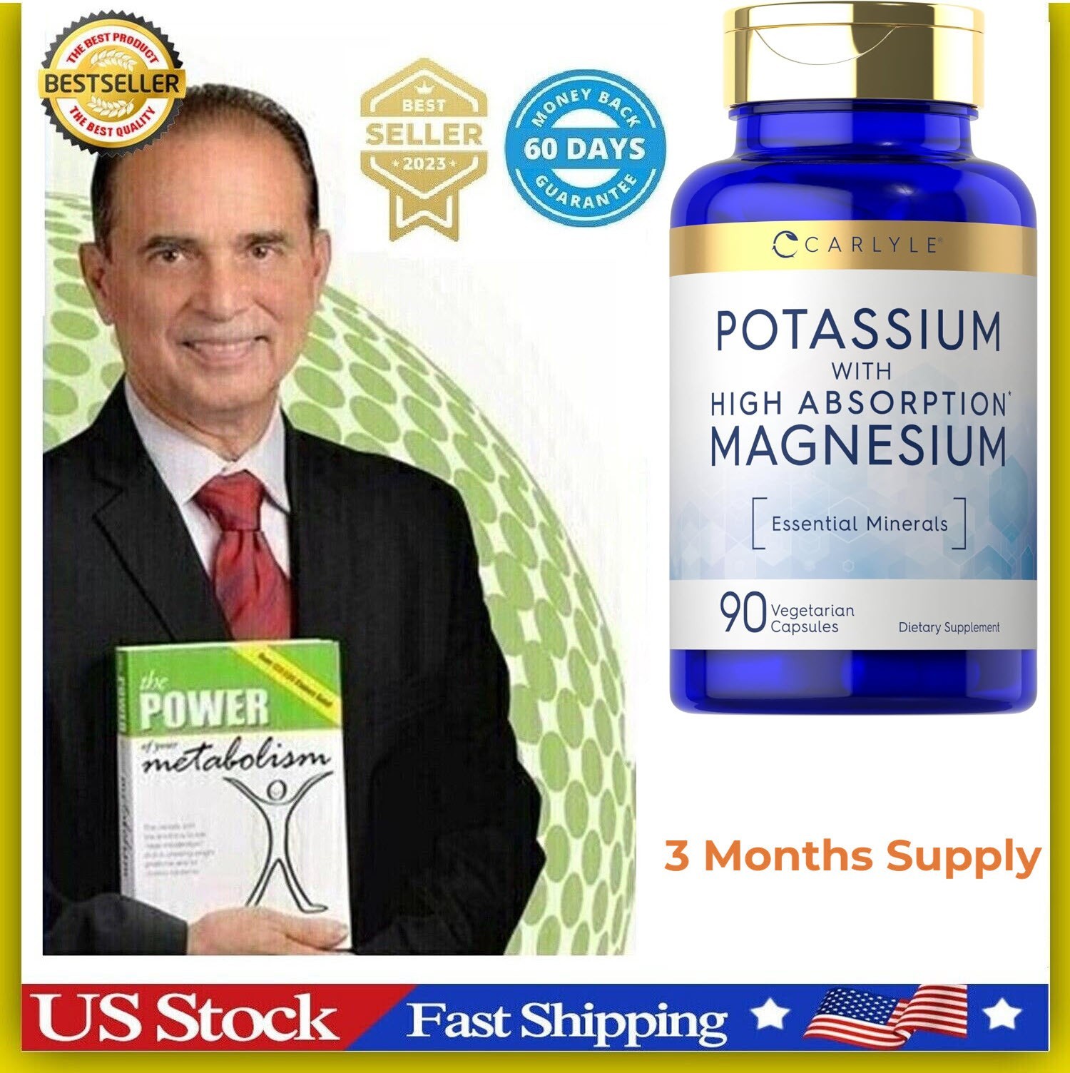 Cápsulas De Magnesio Antiestrés Citrato De Magnesio Puro Y Potasio, Relajar, New