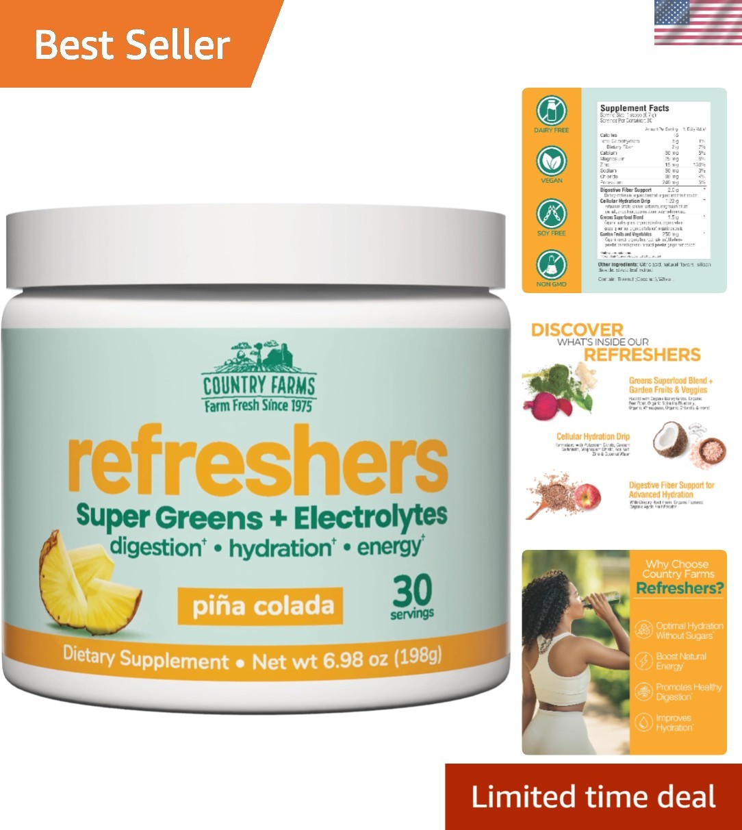 Refreshers Supergreens with Electrolytes – 30 Servings of Hydrating Energy Boost