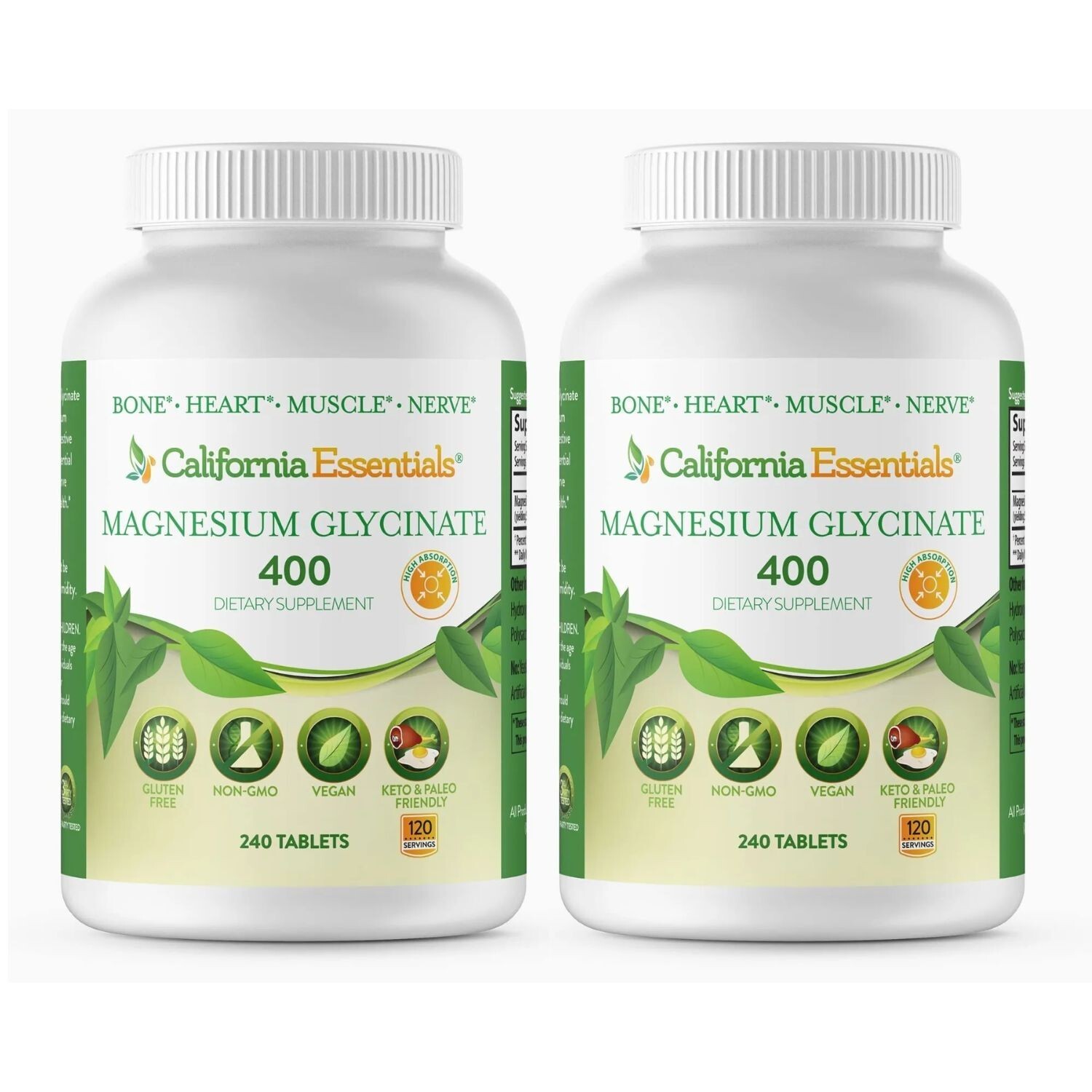 California Essentials Magnesium Glycinate 400 240 Tablets Pack of 2 High Absorpt
