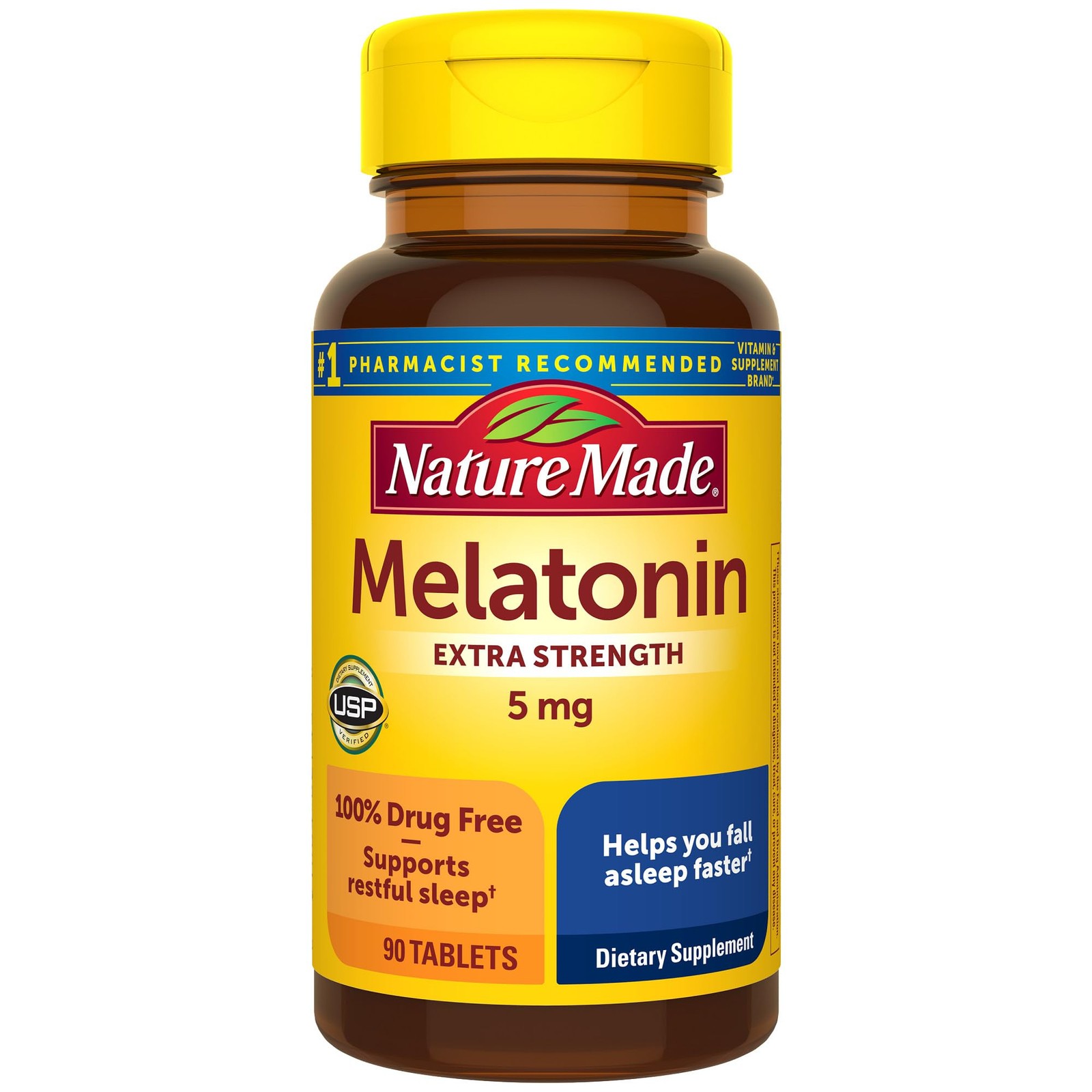 Nature Made Melatonin 5mg Tablets Extra Strength, 90 Count (Pack of 1), White