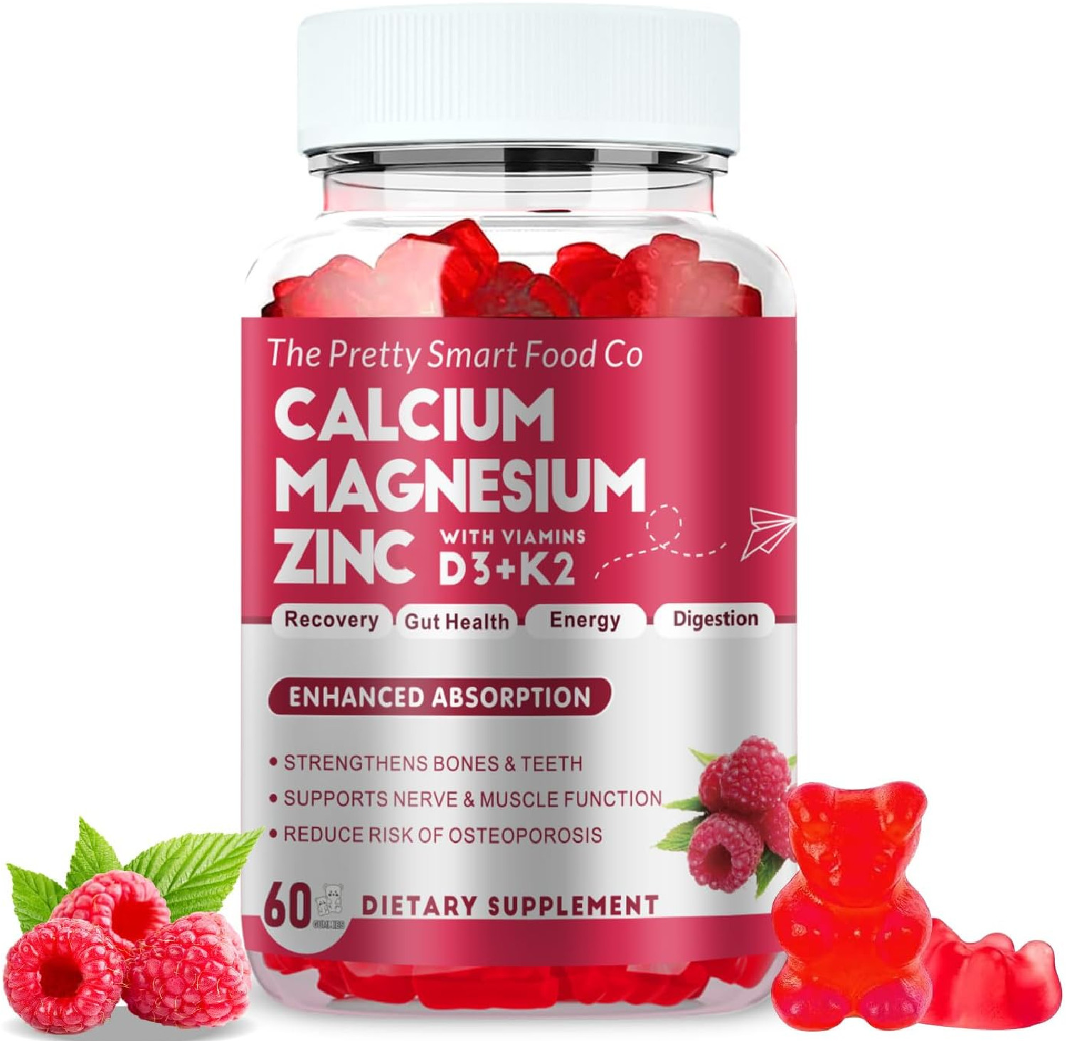 Calcium Magnesium Zinc Gummies with Vitamin D3 & K2 for Bone, Muscle & Immune Su