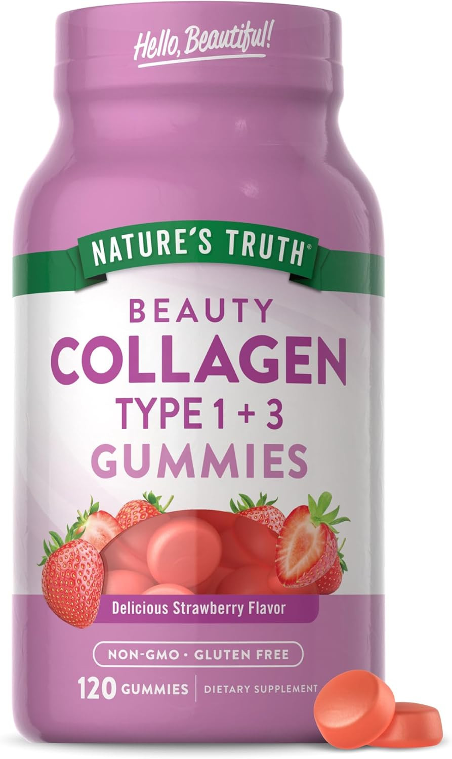 Collagen Peptide Gummies for Women | 120 Count | Type 1 and 3 | Strawberry Flavo