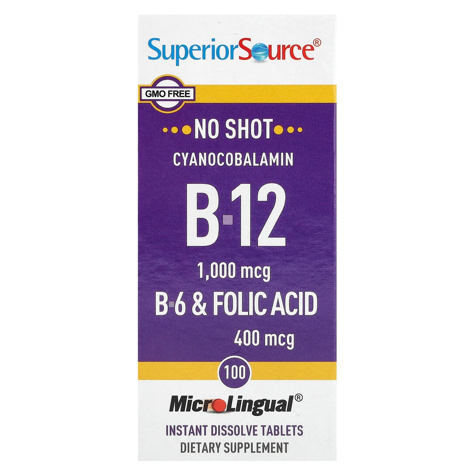 Cyanocobalamin B-12, B-6 & Folic Acid, 100 MicroLingual® Instant Dissolve
