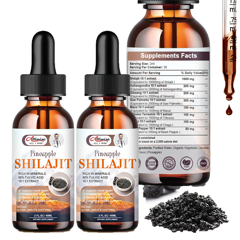 2 Pack Shilajit Ashwagandha Ginseng Complex Drop Extremely Potent, Fulvic Acid