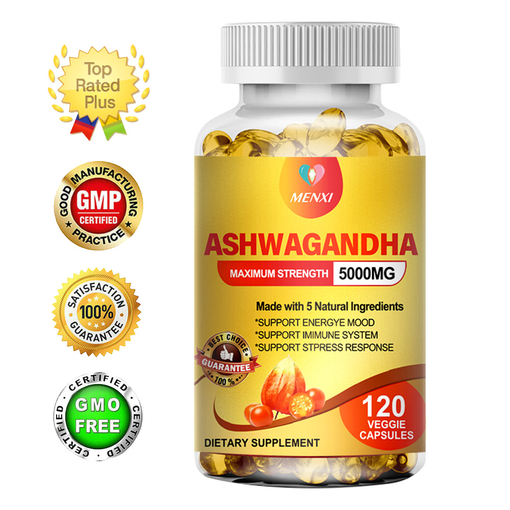 Organic Ashwagandha Capsules 5000mg Extra Strength w/ Black Pepper Root Powder