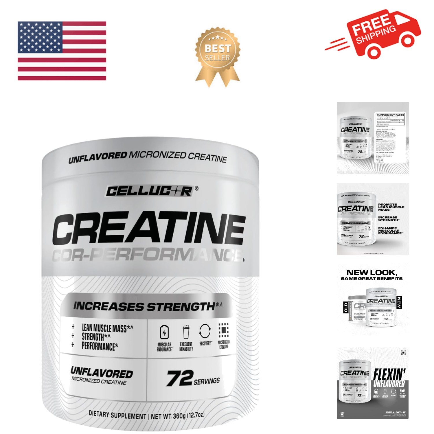 Cor-Performance Creatine Monohydrate for Strength and Muscle Growth, 72 Servings