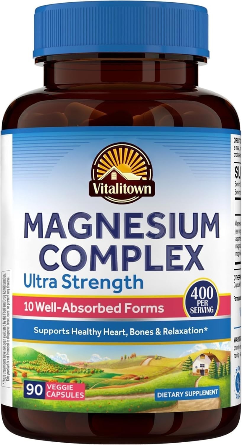 “Vitalitown 10 in 1 Magnesium Complex Supplement – 400mg 90 Count (Pack of 1) “