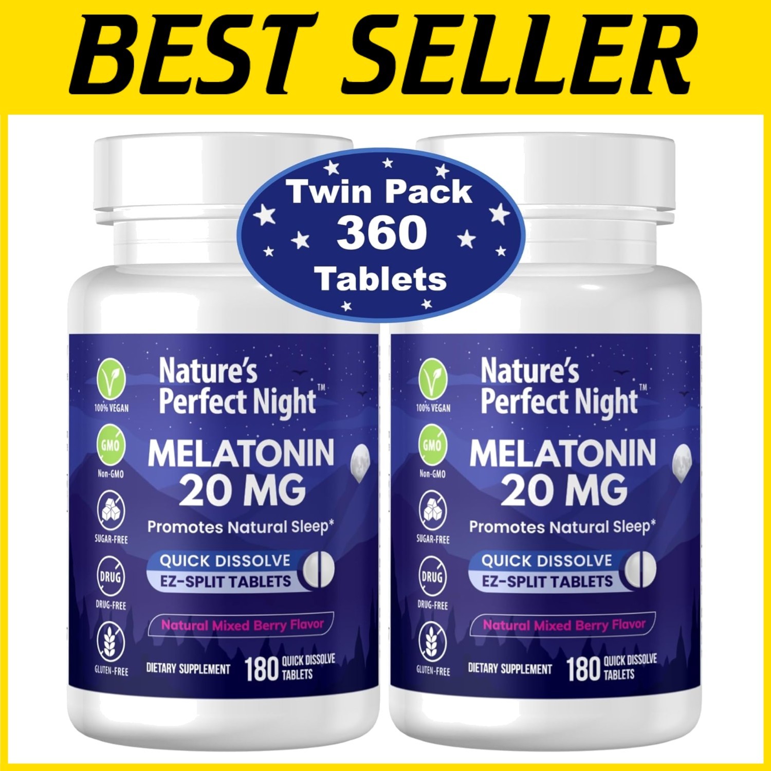 High Potency Melatonin 20mg Tablets – Natural Berry Flavor