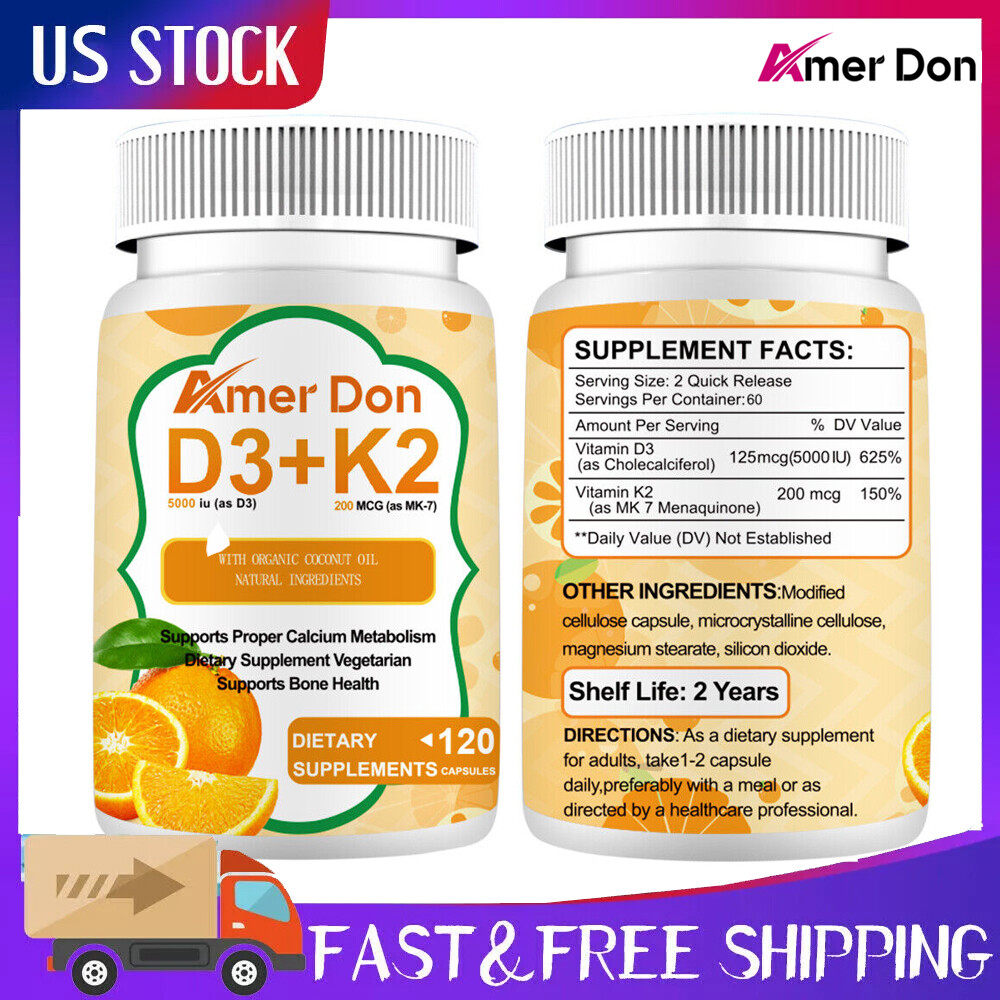 Vitamin K2 (MK7) & D3 5000IU Supplement, BioPerine Capsules, Immune Health 120Pc