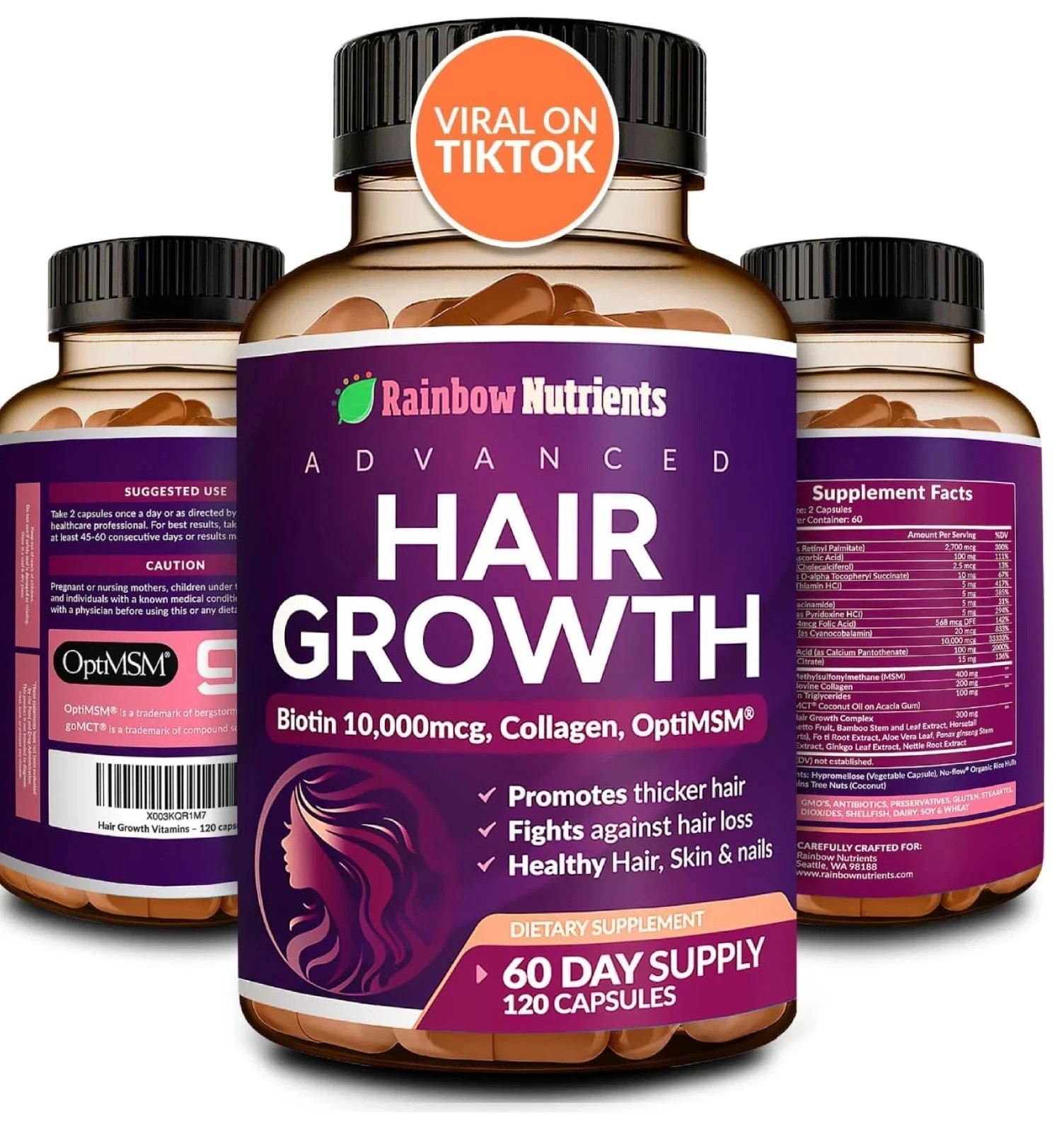 Hair Growth Vitamins for Women | Biotin 10,000Mcg, Collagen, Patented Optimsm®,