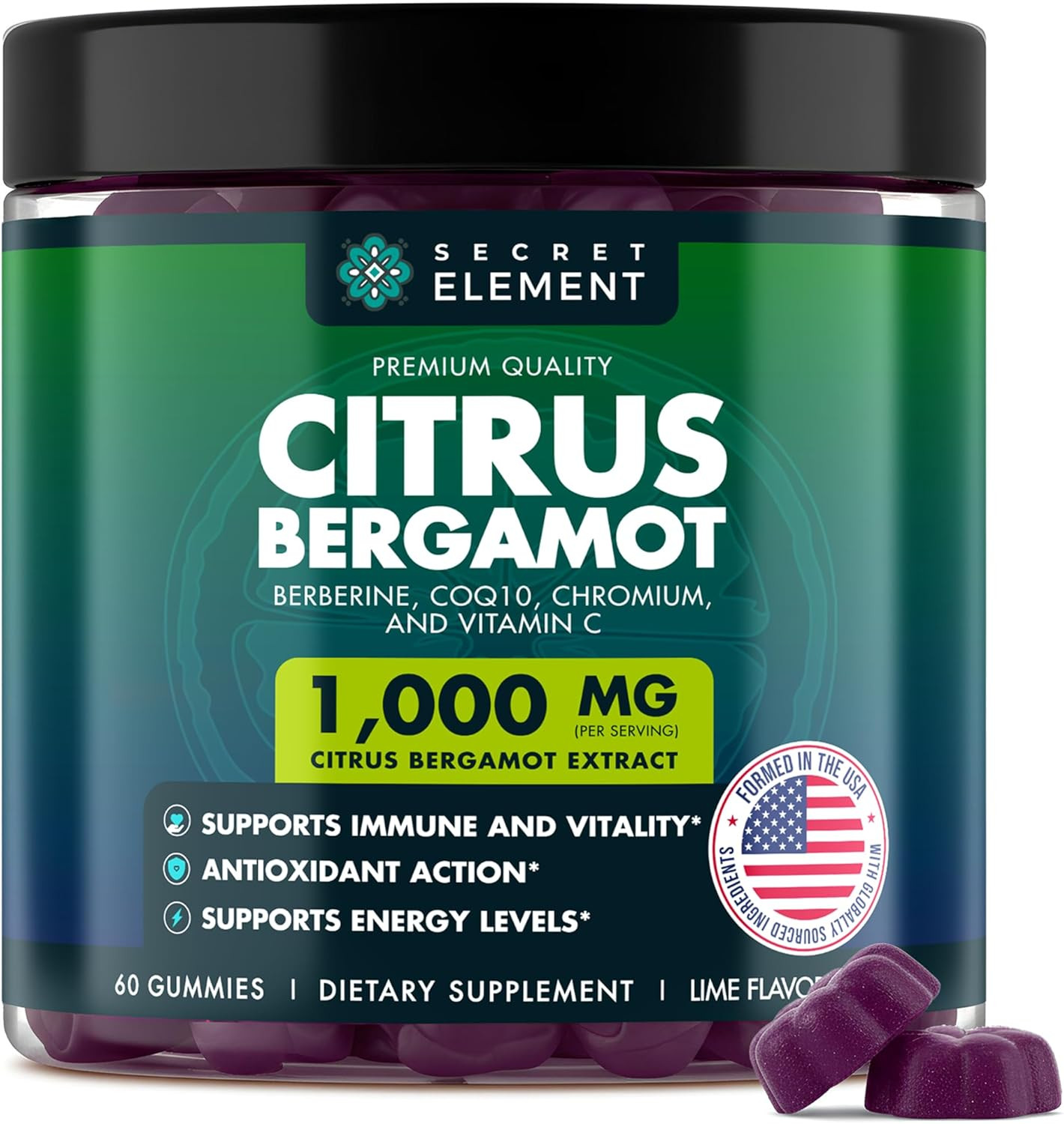 Citrus Bergamot 1000MG Gummies for Women and Men, Citrus Bergamot Extract with B