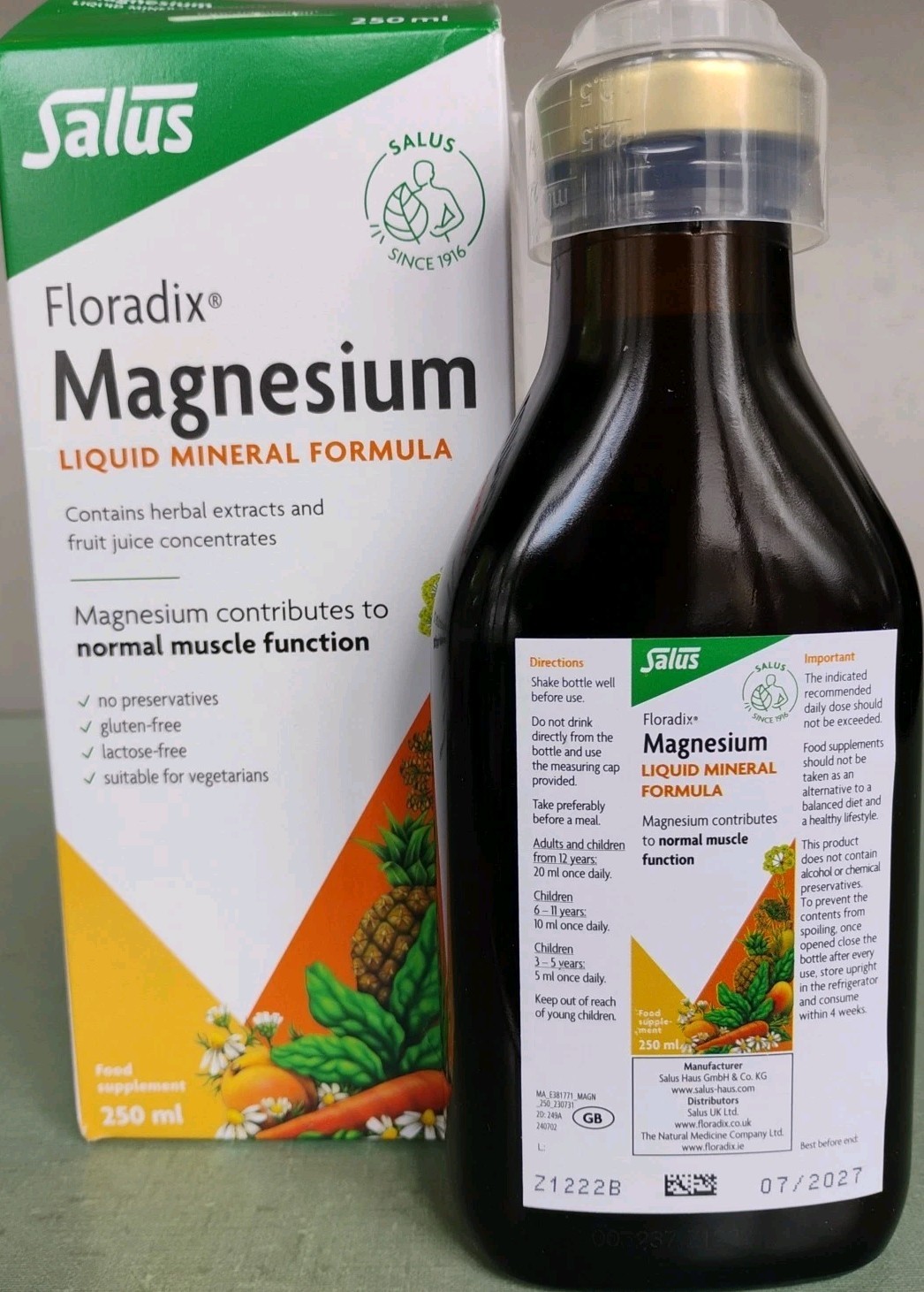 Floradix Magnesium Liquid Mineral Formula 250ml 8.45oz Exp 07/2027