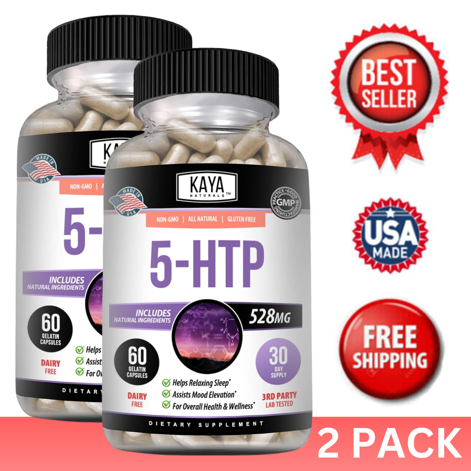 (2 Pack) 5-HTP 60ct Serotonin Sleep Stress Support 5-Hydroxytryptophan