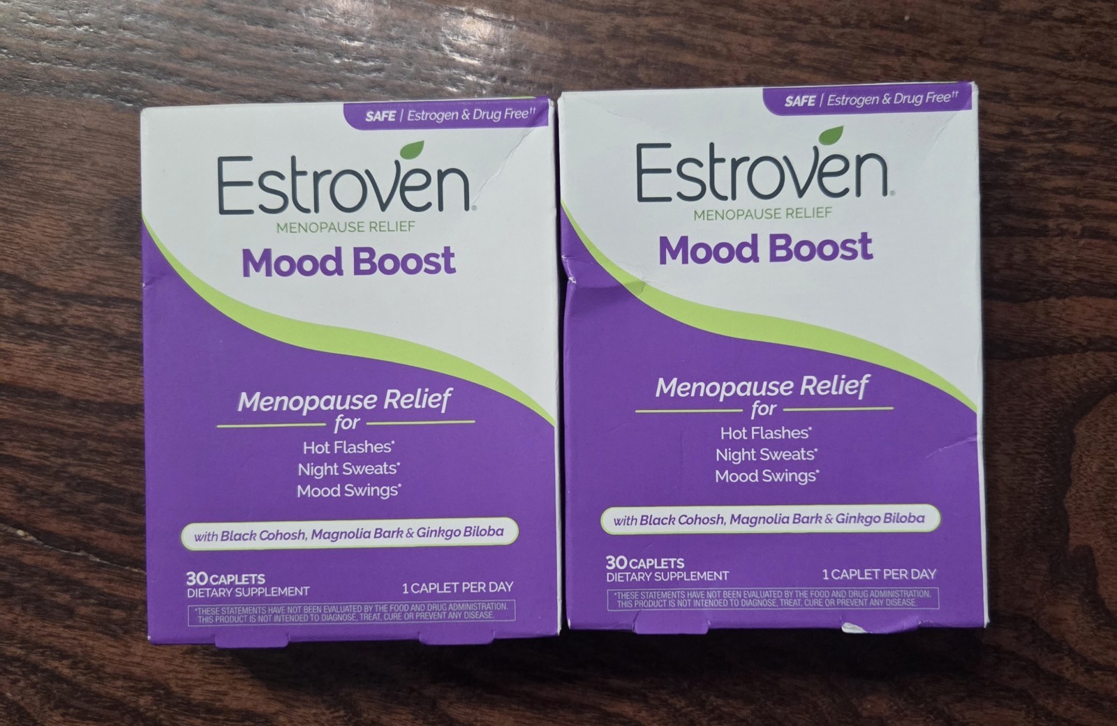 2 PACK- Estroven Menopause Hot Flash Relief Mood Boost 30 Caplets. Exp: 03/2026