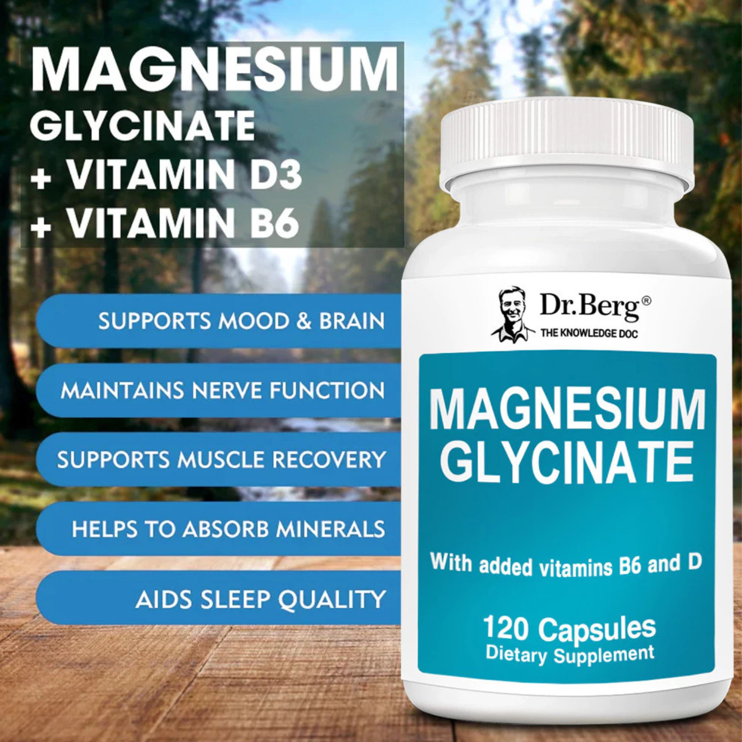 Dr. Berg’s Magnesium Glycinate 400mg 2 Bottles (240 Caps Total) Plant-Based