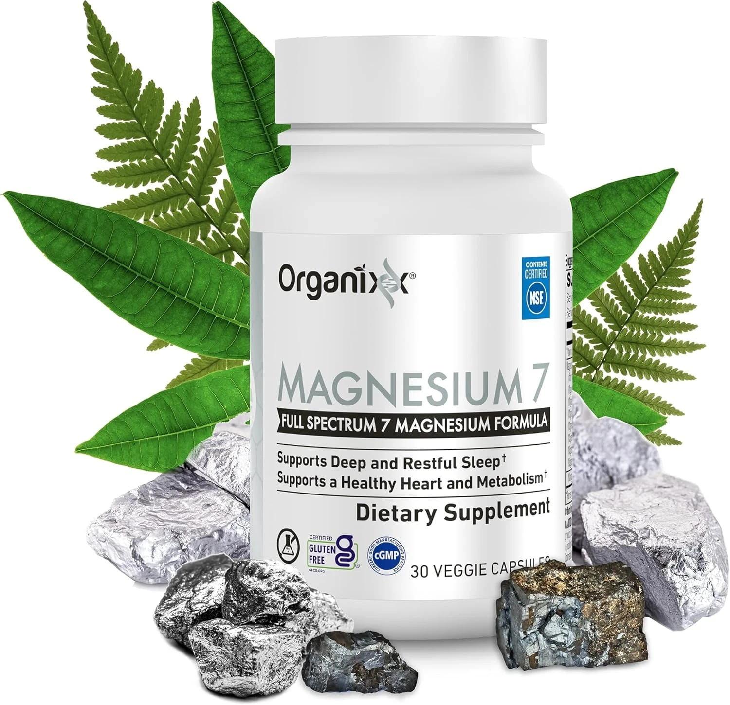 Organixx Magnesium 7 Supplement, Natural Magnesium Capsules for Sleep Support, M