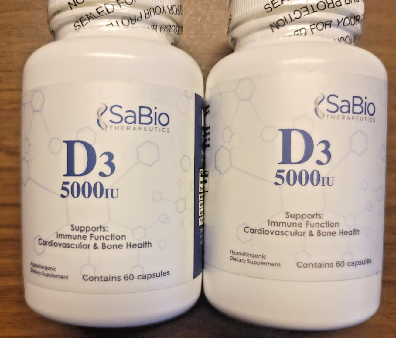2 SaBio  Vitamin D3 5000 IU.  60 capsules ea Exp 11/28 & 12/28