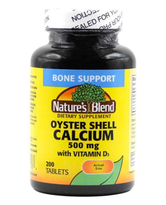 Nature’s Blend Oyster Shell Calcium + Vitamin D3 Tablets, 500 mg, 200 Ct