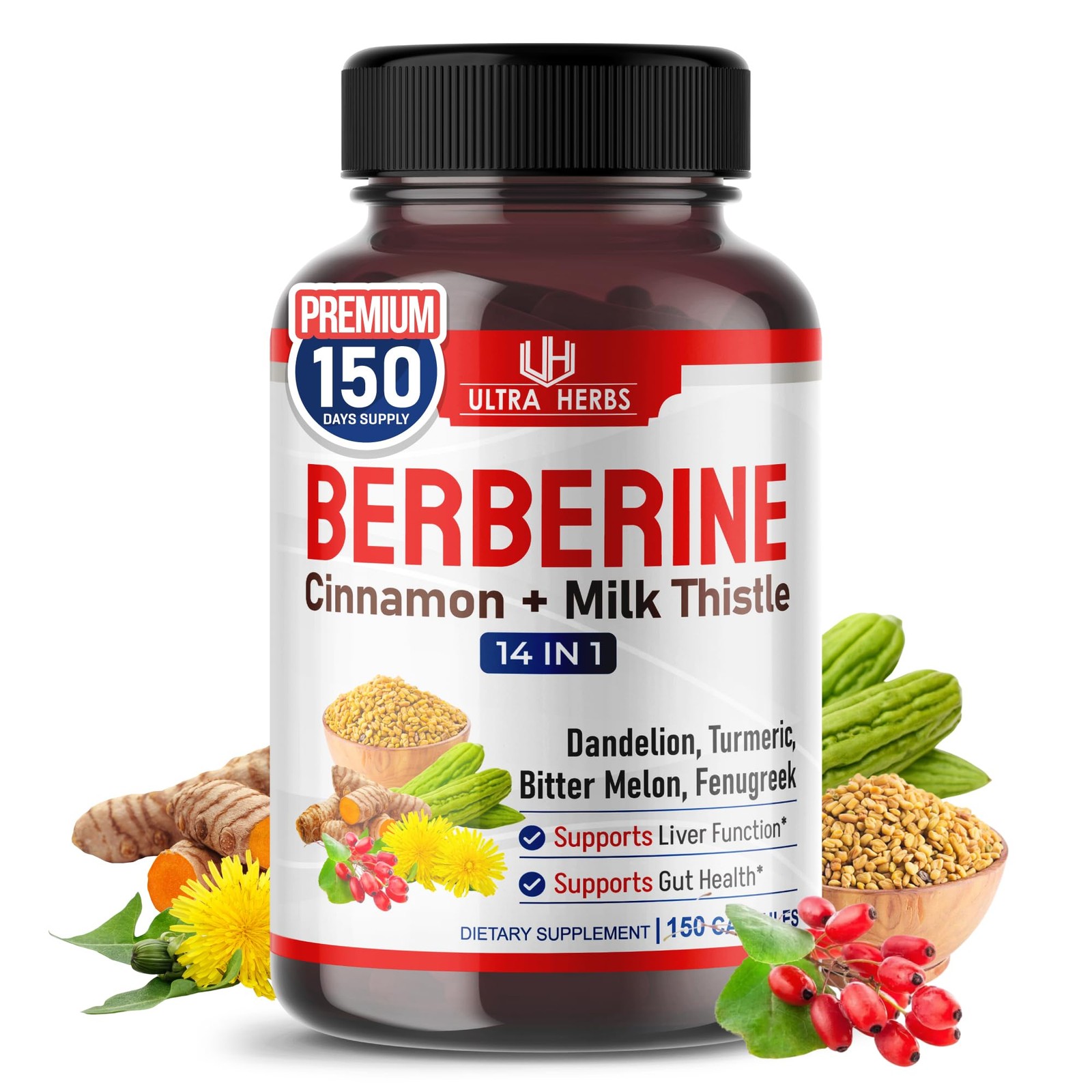 Ultra herbs premium berberine 12,200mg with cinnamon, milk thistle *usa made …