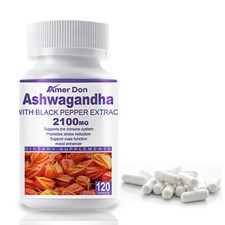 HOT/Organic Ashwagandha Capsules 2100mg Supplement & Black Pepper Root Powder 12