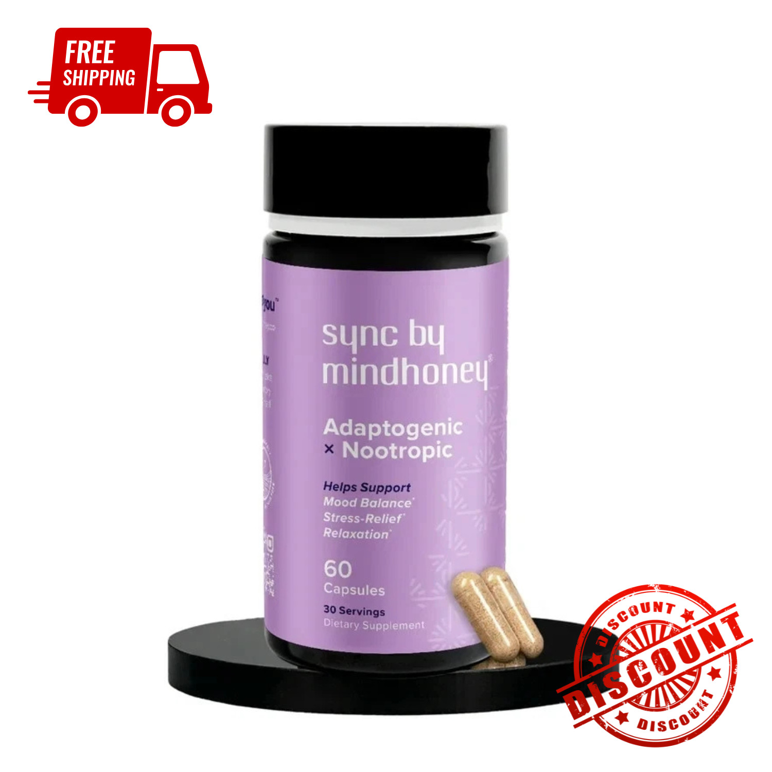 Sync by MindHoney Adaptogenic X Nootropic Mood Balance Stress Relief 60 Capsules