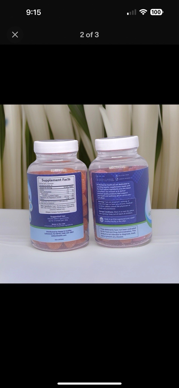 2X Wholesome Health Magnesium Dietary Gummies Raspberry and peach flavor 60-Ct