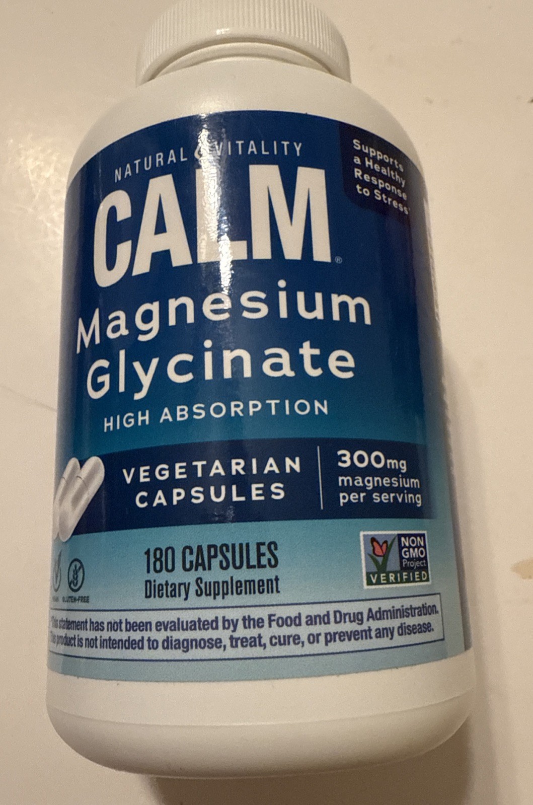 Natural Vitality Calm Magnesium Glycinate – 180 Capsules – Exp 10/2026 – 300mg