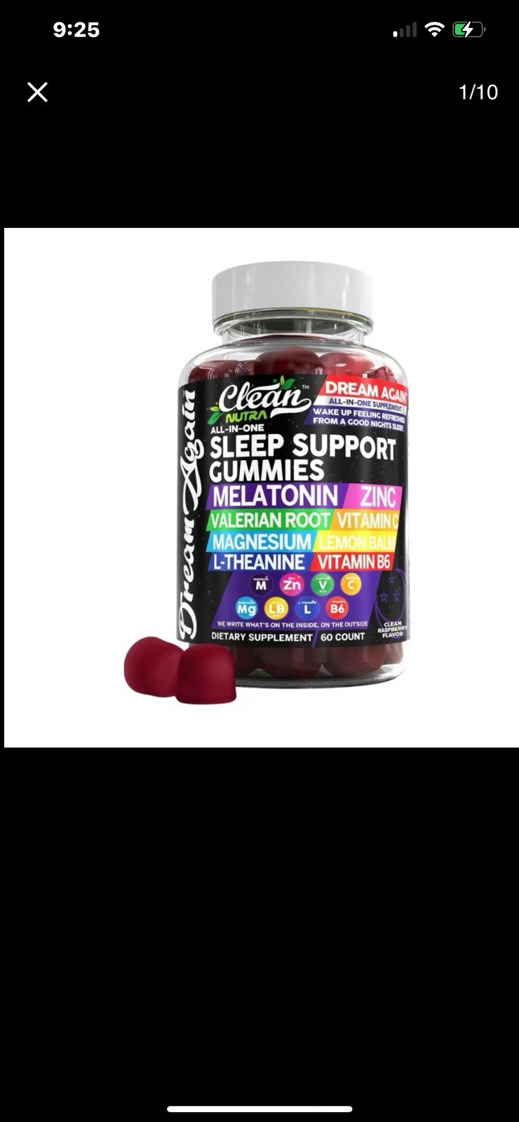 Clean Nutra Melatonin Gummies 10mg | Sleep Aid Valerian Root L-Theanine Vitamin