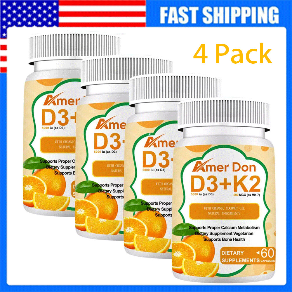 (4 Bottles) Vitamin K2 (MK7) D3 5000 IU Supplement, BioPerine Capsules, Immune