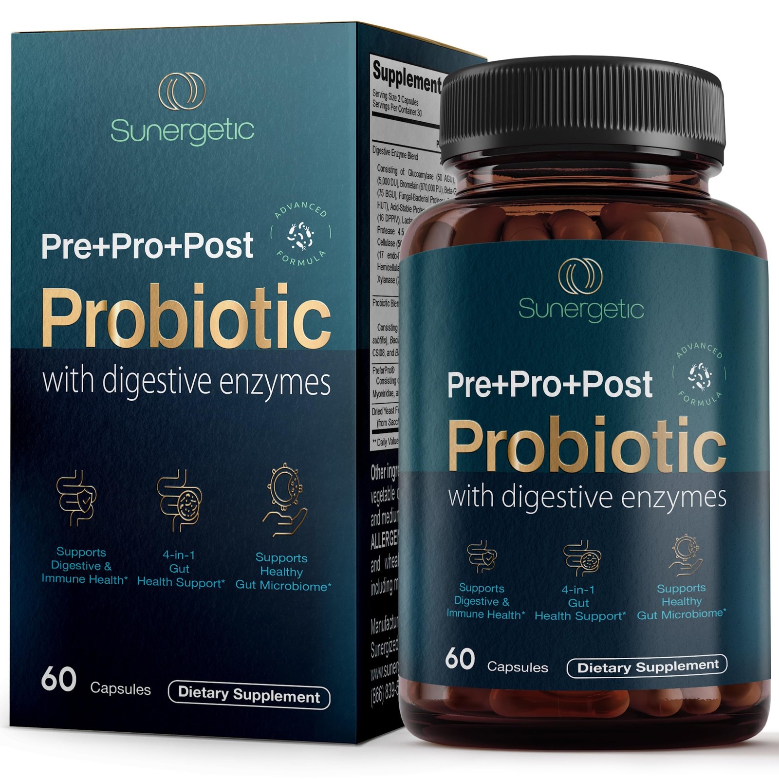 Premium 4-in-1 Probiotic Prebiotic, Postbiotic & Digestive Enzymes for Men & …