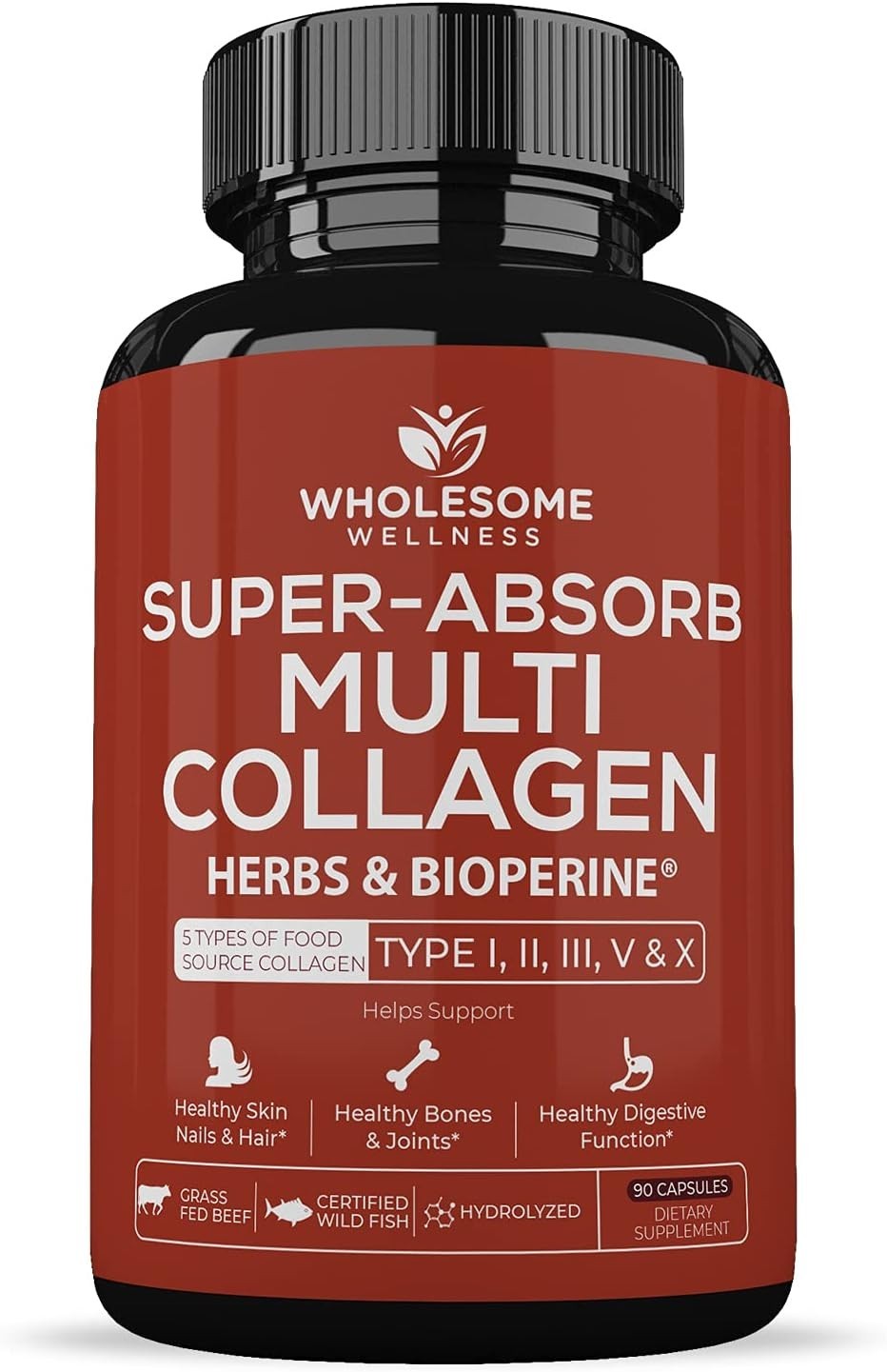 Super-Absorb Multi Collagen Pills (Type I II III V X) Organic Herbs and Bioperin