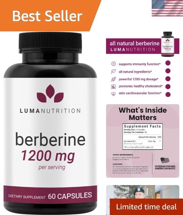 Berine Supplement – HCL 1200mg Per Serving – Gluten Free, Non-GMO – 60…