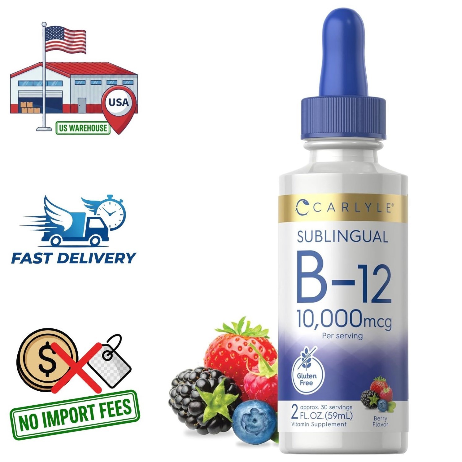 Vitamin B12 Methylcobalamin 10000 mcg Sublingual Liquid, 2 Oz Berry Flavor