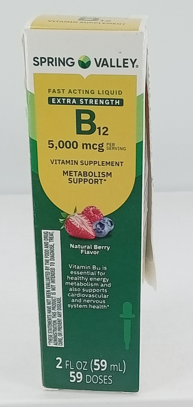 Spring Valley Liquid Vitamin B12, 5000mcg, Metabolism Supplement Berry