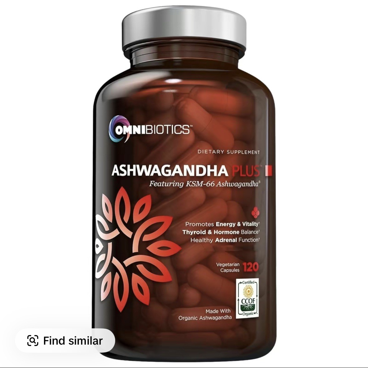 Omnibiotics 120 ct Ashwaganda Organic Clinical Strength 1300 mg KSM-66 Capsules