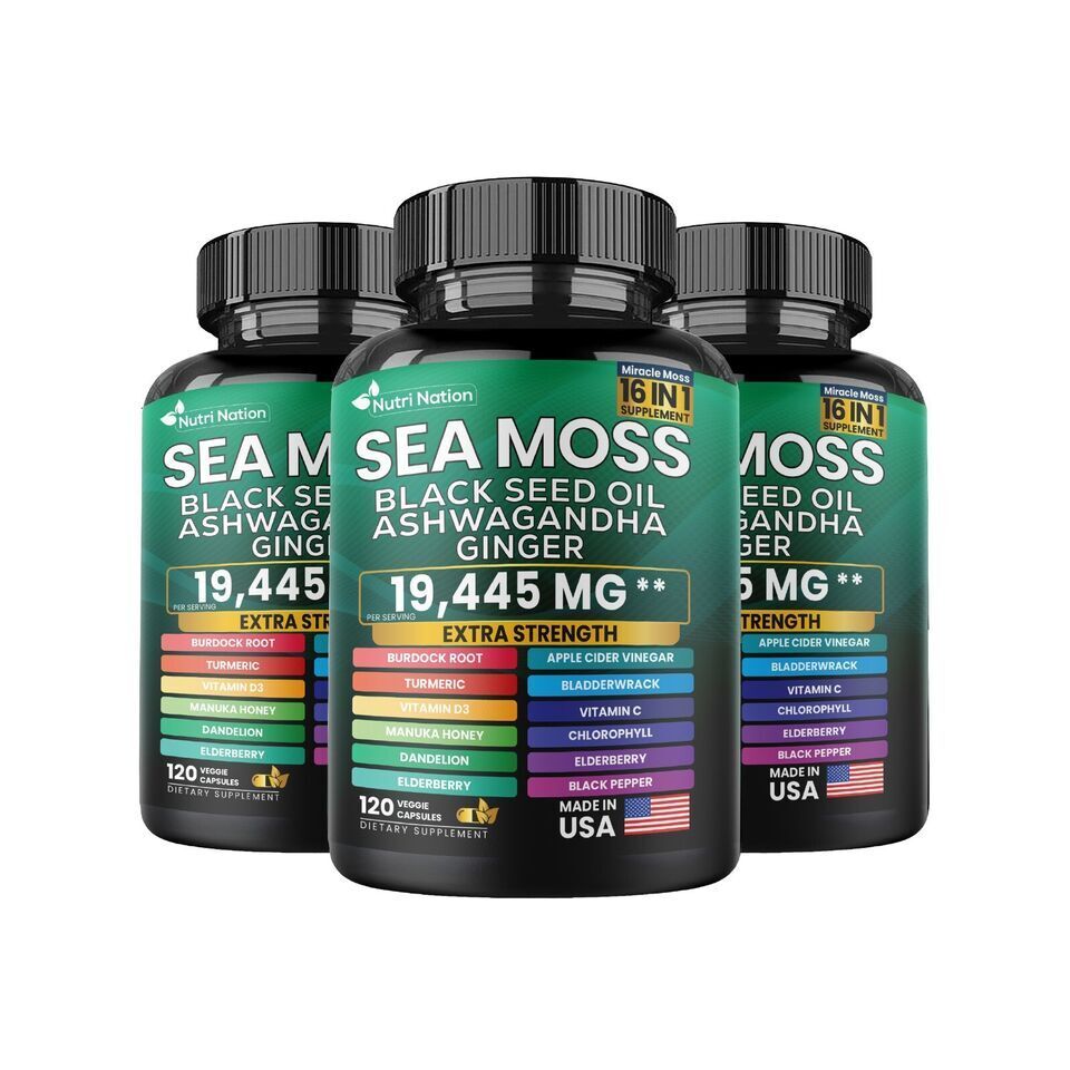 Sea Moss, Black Seed Oil, Ashwagandha, Turmeric, Ginger (16 in 1) 3 Bottle sale