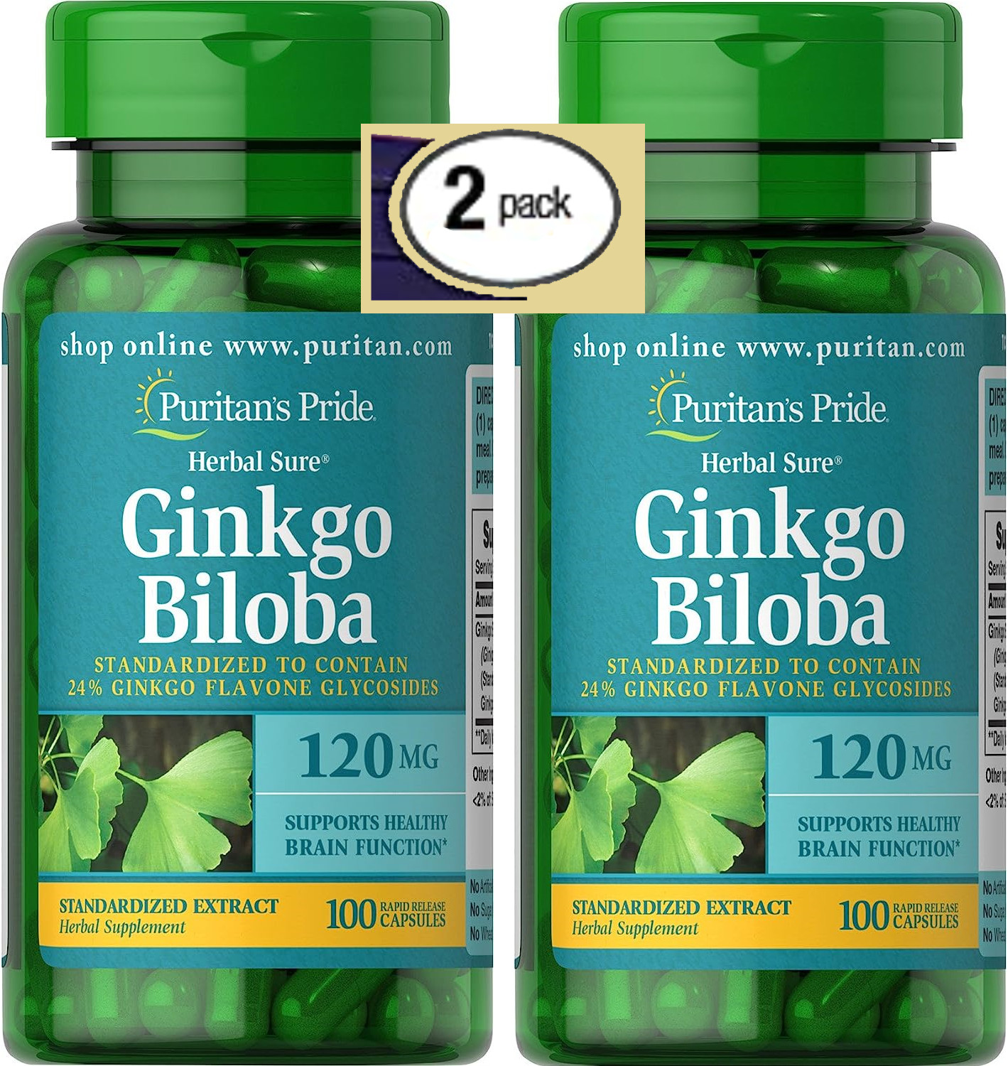 2 Pack Ginkgo Biloba 120mg, 200 Caps (2×100) Brain Memory Functions Expiry 2026