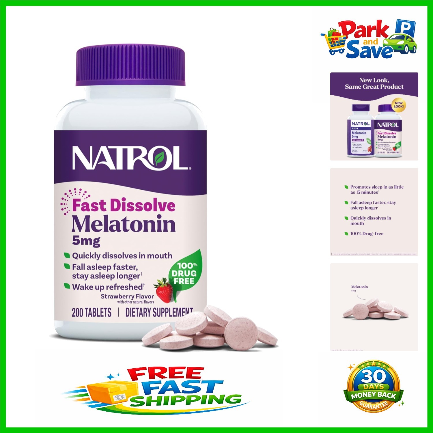 Non-Habit Forming Strawberry Melatonin 5mg Tablets – 200 Count for Sleep Support