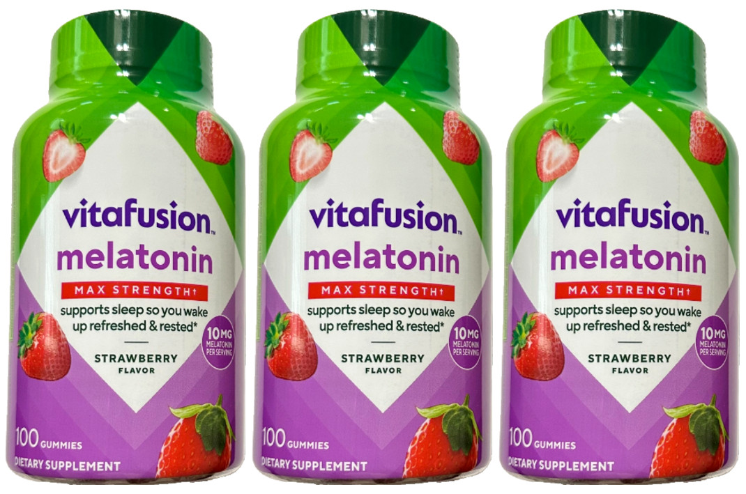 Vitafusion Max Strength Melatonin Sleep Aid Strawberry 100 Gummiesx3=300 Gummies