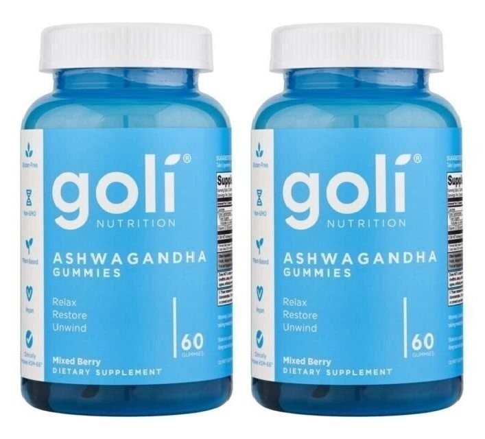 Pack 2 Goli Ashwagandha Vitamin D Gummies, Mixed Berry Gummies, 60ct, 09/25
