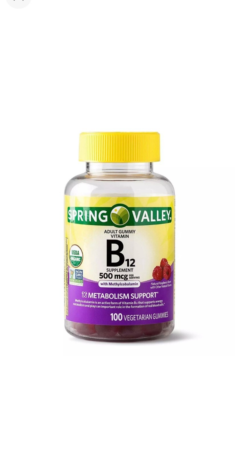Spring Valley . Adult Vitamin  B12 Supplement, Gummy 500 Mcg, 100 Ct Exp:09/2025